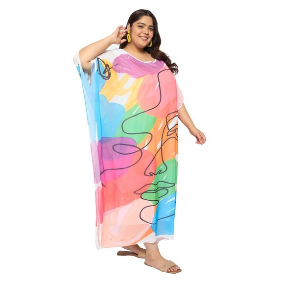 Gypsie Blu Women Georgette Kaftan Dress Long Kimono Maxi Dresses for Casual Wear - Picture 2 of 8